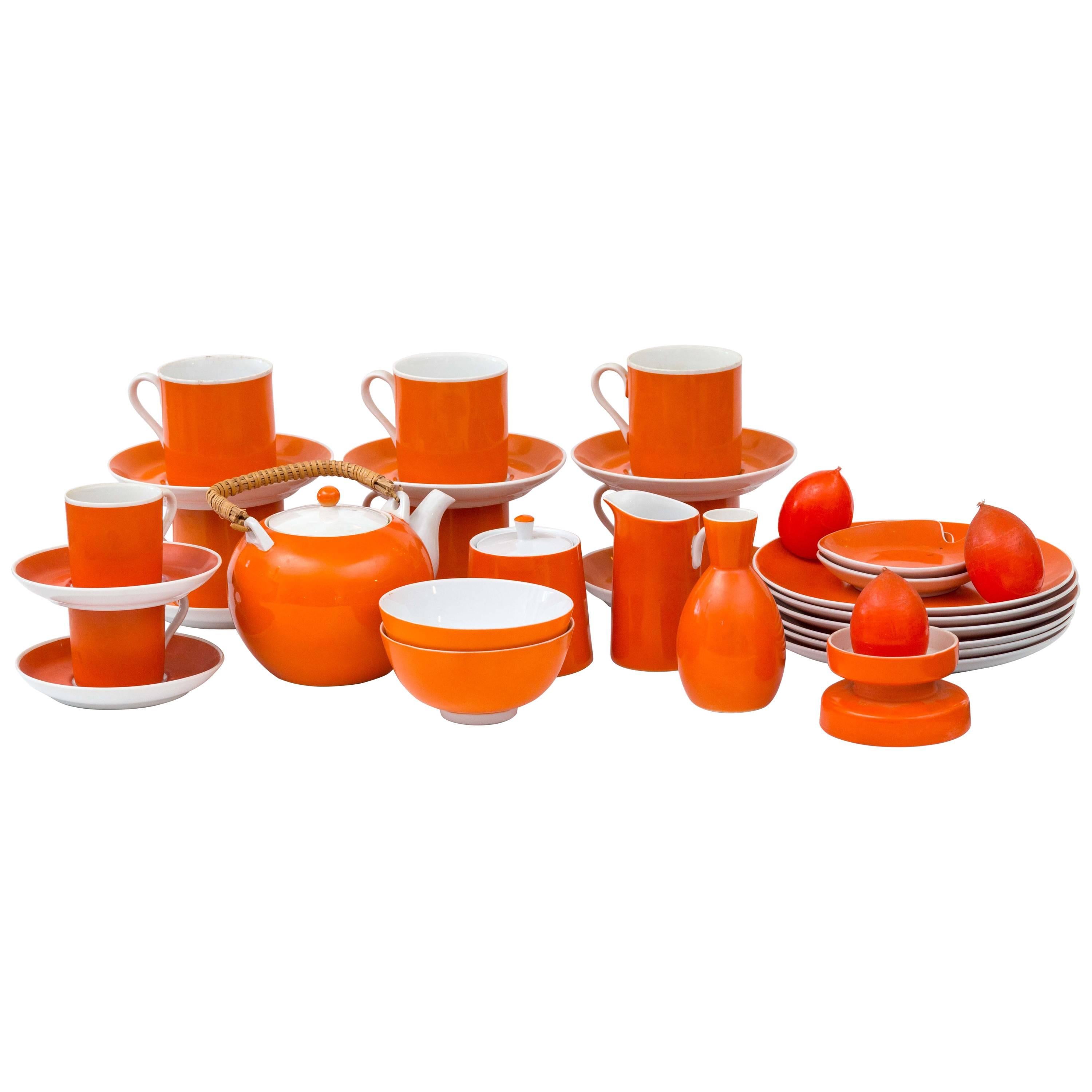 31 Piece Vintage Porcelain Tangerine Orange Dessert Set