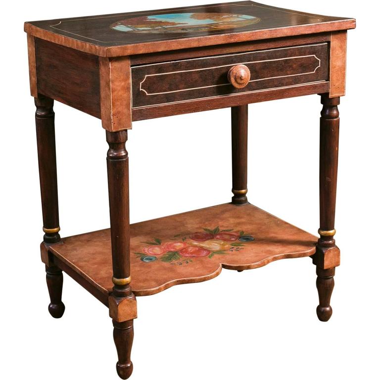 Antique Bedside Table HandPainted by Lew Hudnall For Sale at 1stdibs