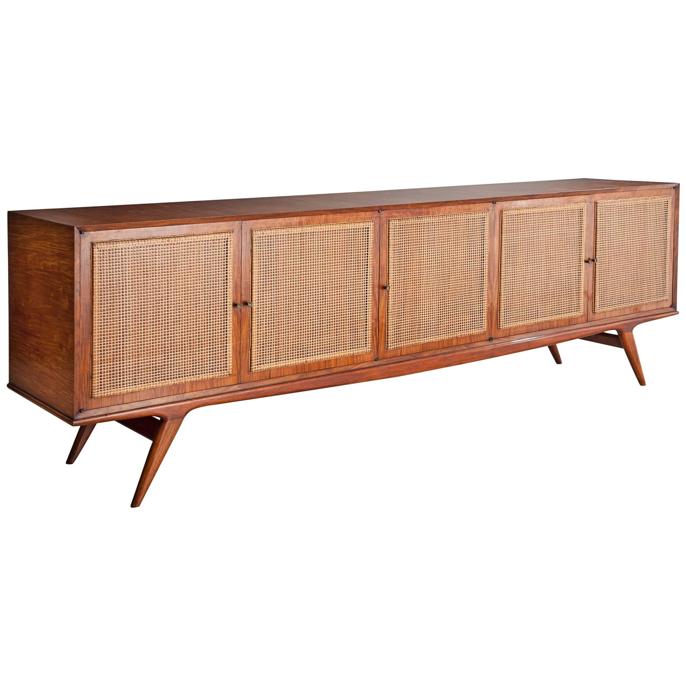 Credenza in Caviona Wood with a Cane Front by Martin Eisler, Brazil, 1950s