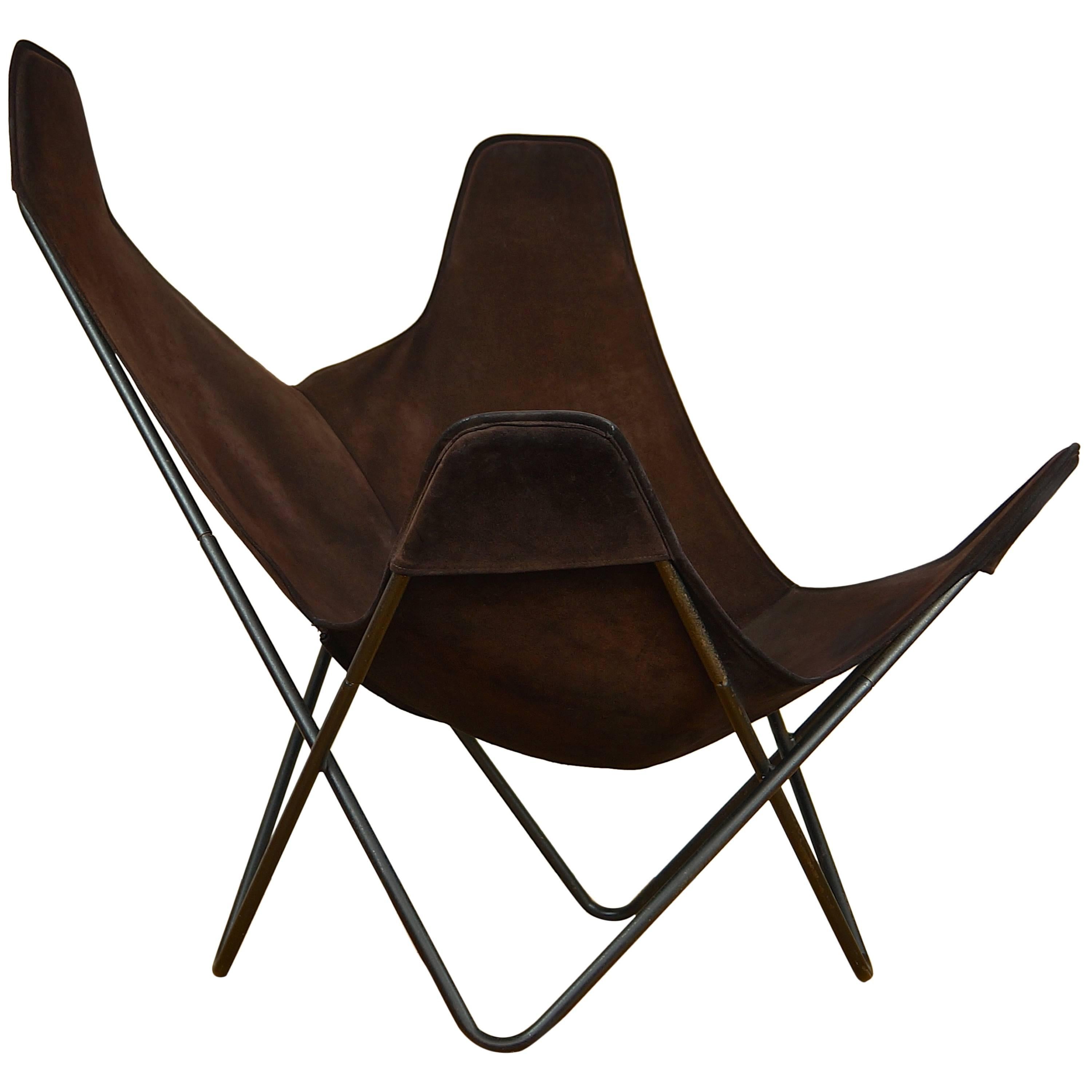 1970s Knoll Butterfly Chair by Jorge Ferrari-Hardoy, Suede Leather Sling Chair