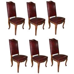 Set of Six Louis XV Style Walnut Dining Chairs