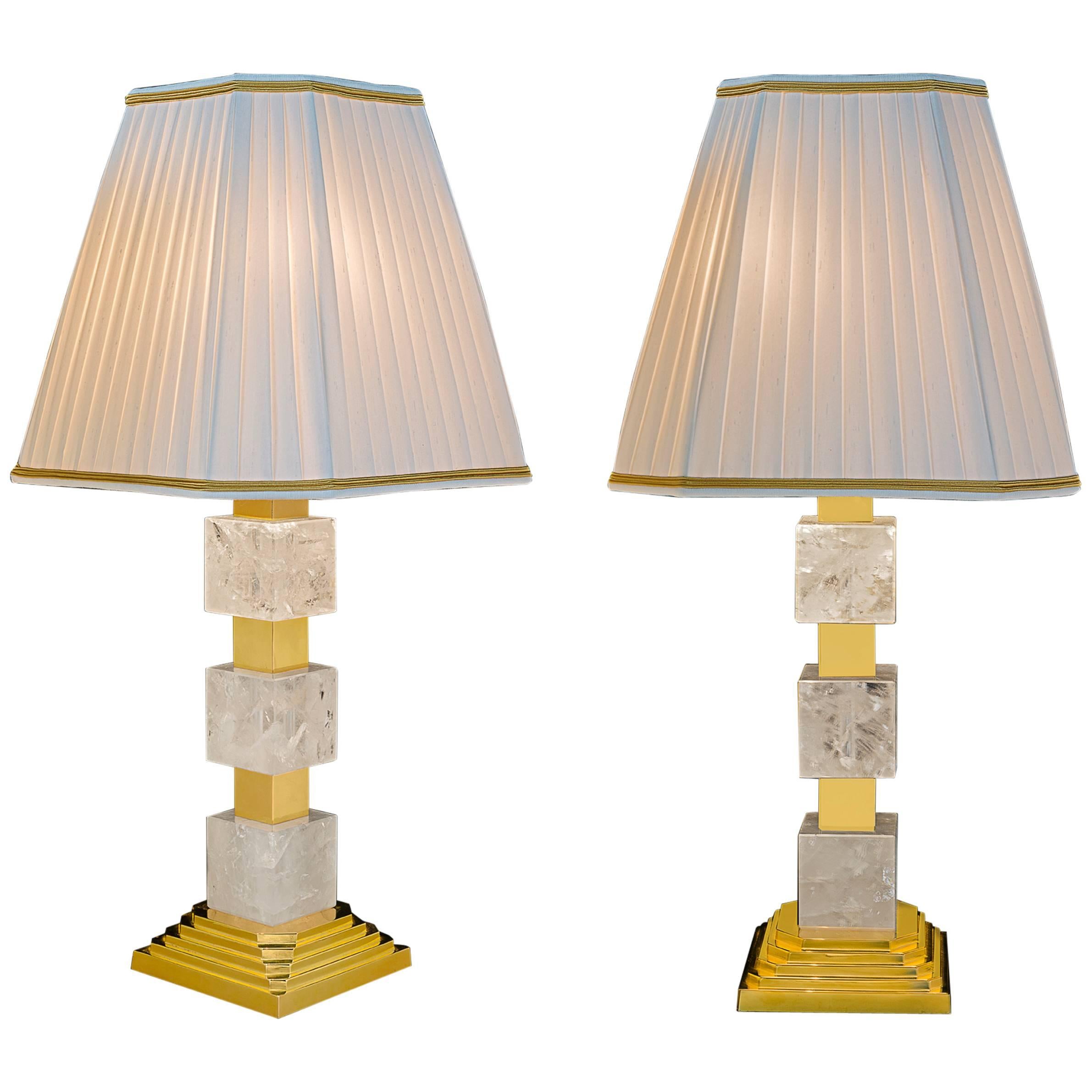 Rock Crystal Art Deco Style Lamps by Alexandre Vossion
