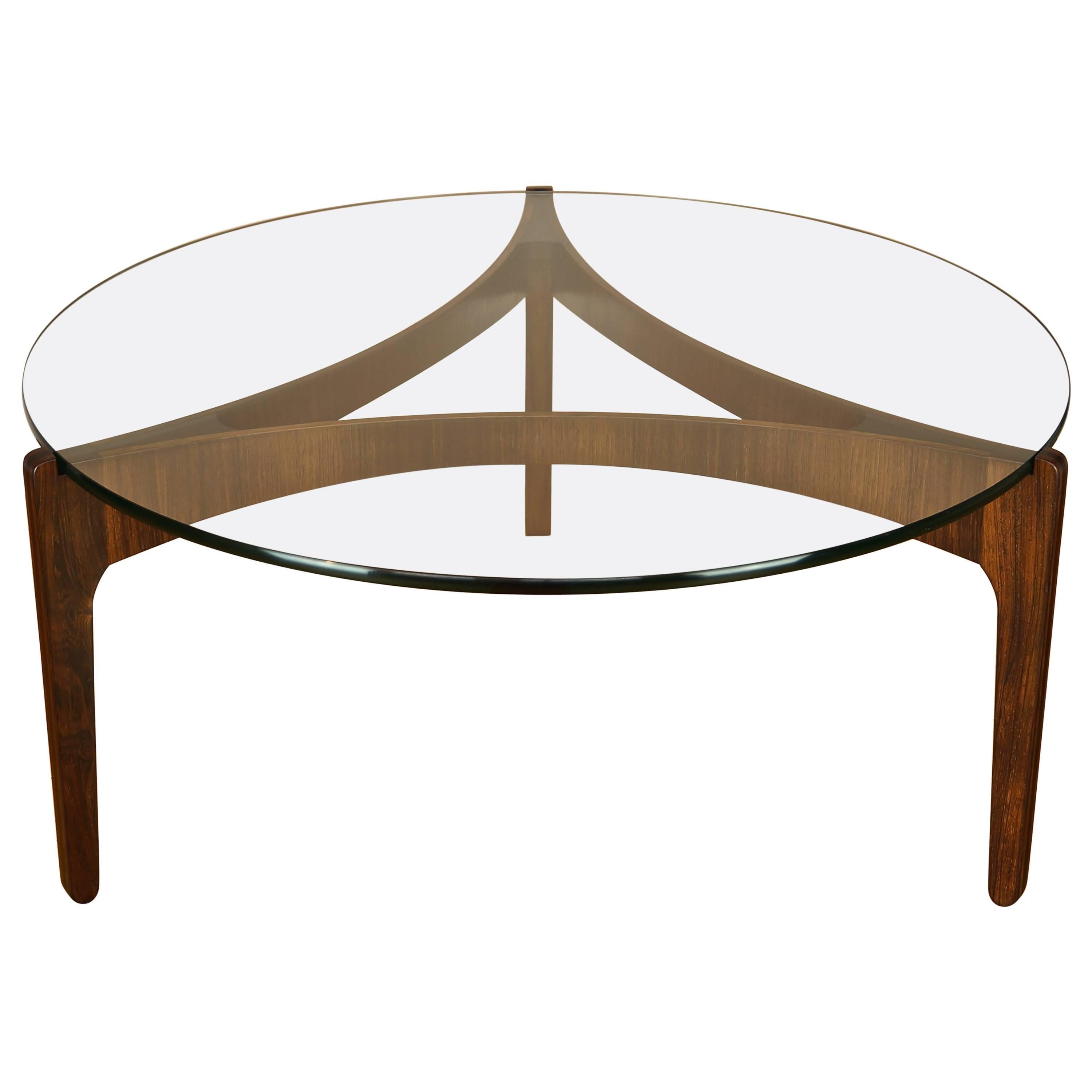 Vintage Danish Rosewood and Glass Sven Ellekaer Round / Circular Coffee Table