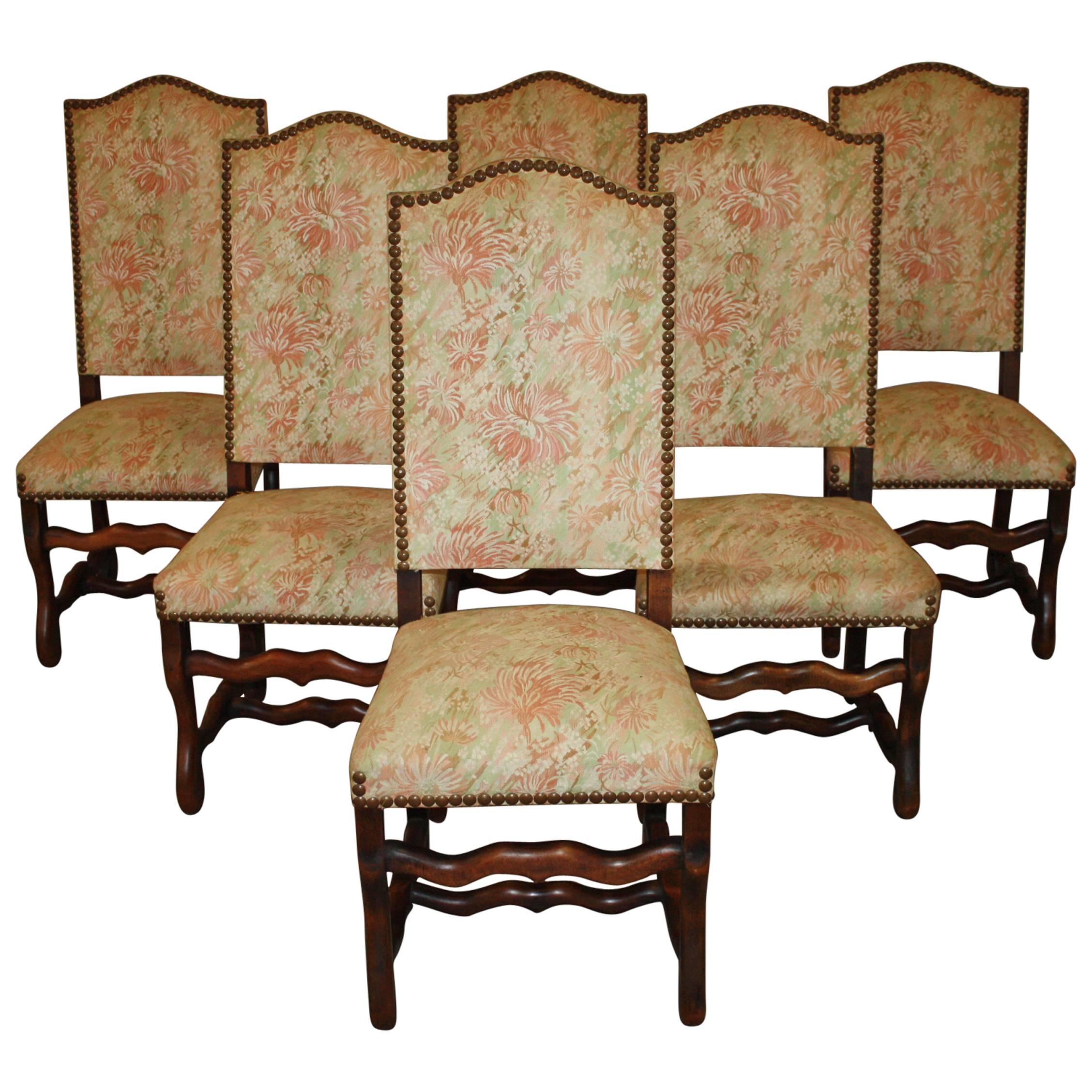 Set of Six 19th Century Walnut Os De Mouton Chairs