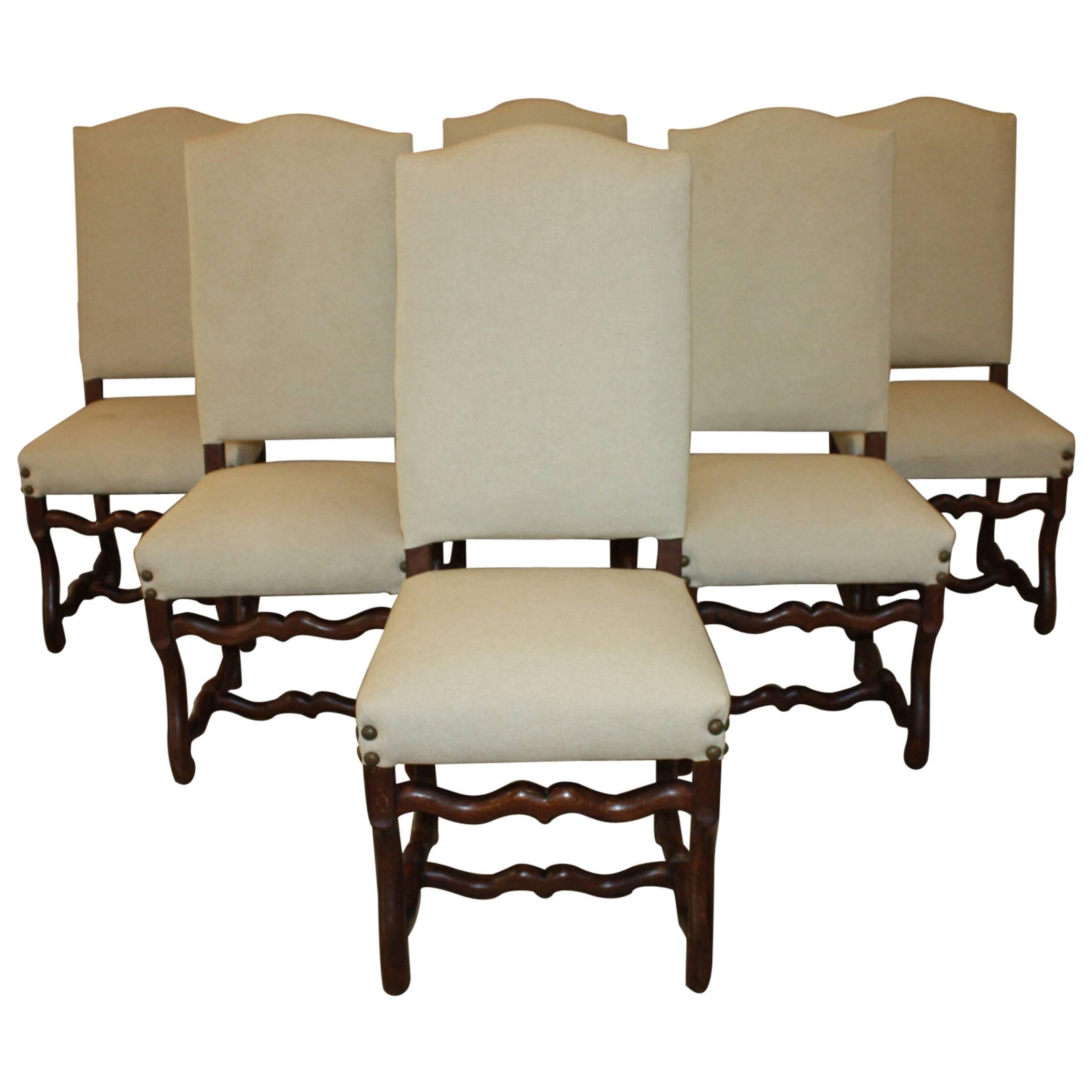Set of Six Os De Mouton Oak Side Chairs