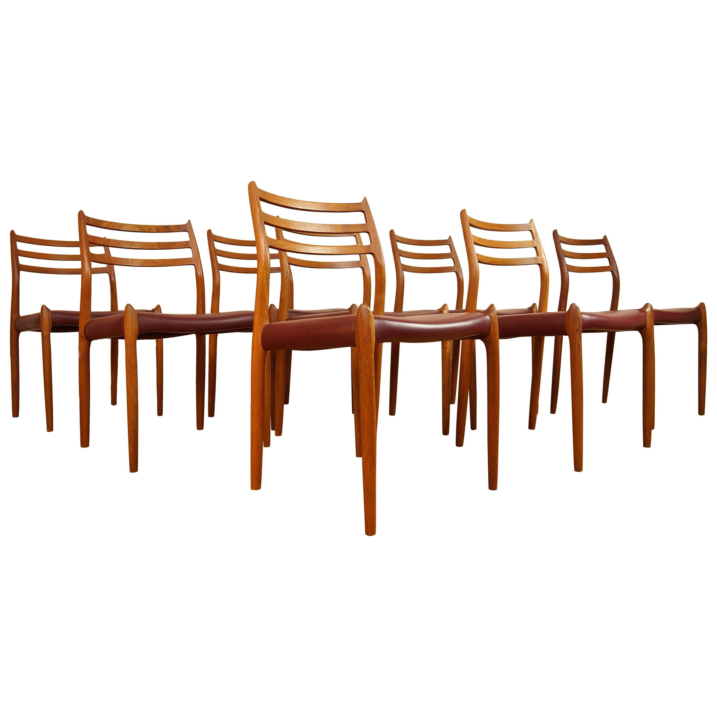 Set of Eight Danish Niels Møller Model 78 Teak and Leather Dining Chairs