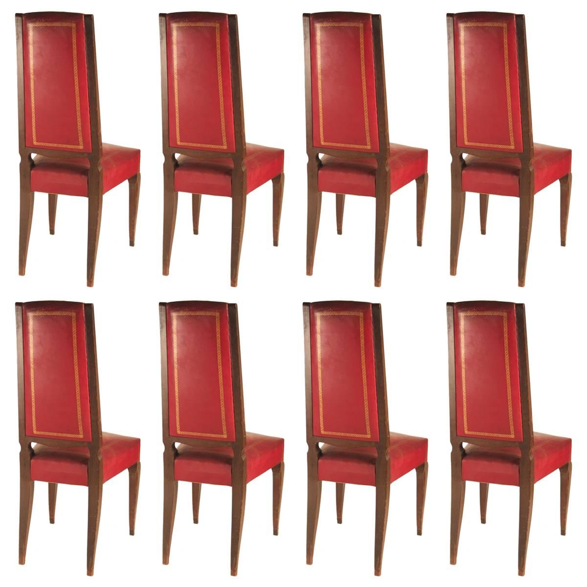 French 1940s Set of Eight High-Back Dining Chairs