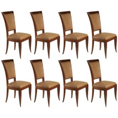 French Forties Set of Eight High Back Dining Chairs in Beech