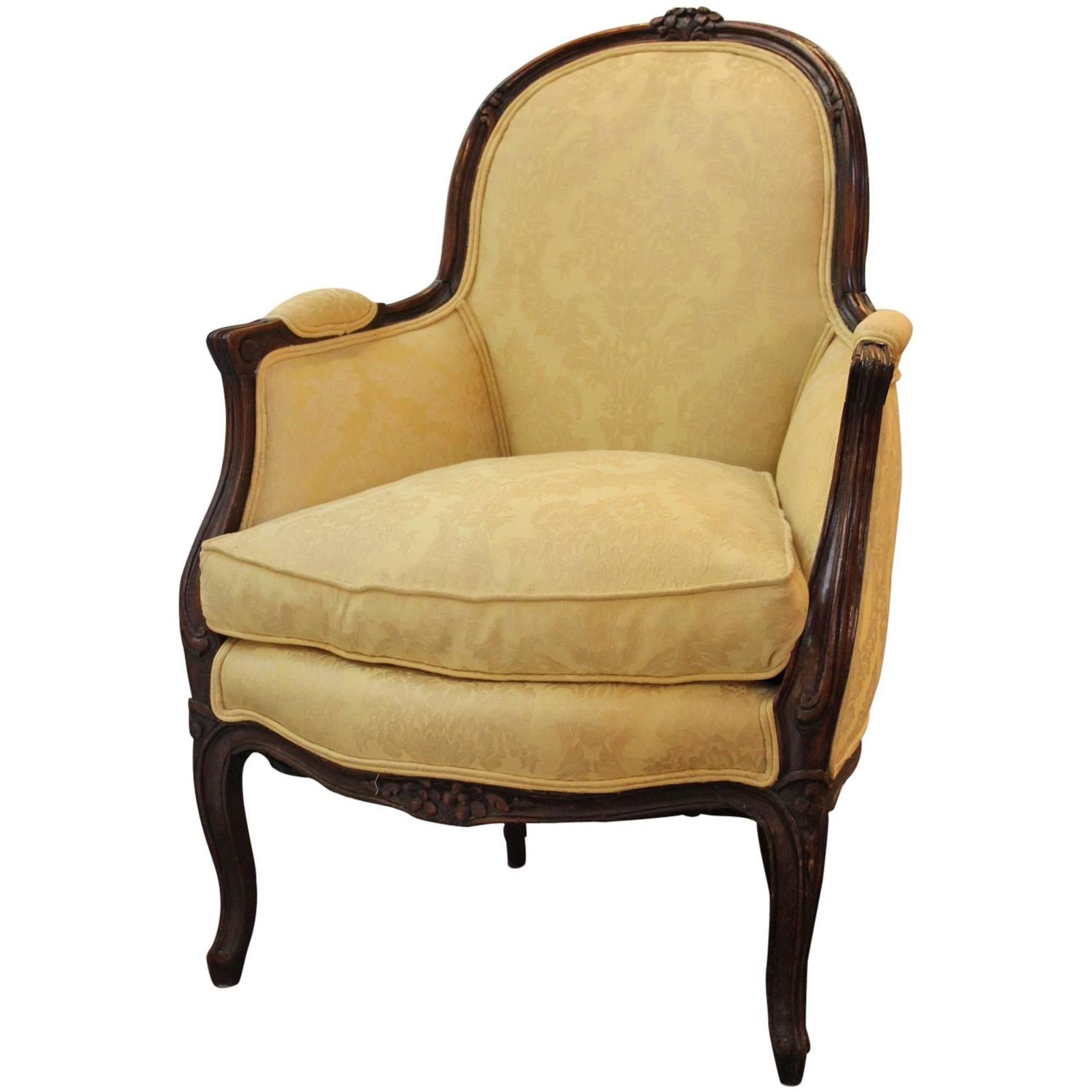 Antique Carved Oak French Bergere Chair For Sale at 1stdibs