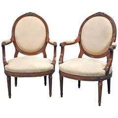 Antique Pair of 19th Century Louis XVI Style Armchairs