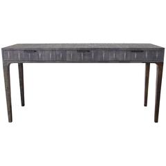 Italian Gray Shagreen and Bronze Console Table by Fabio Bergomi