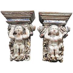 Antique Pair of Early 18th Century Portuguese Corbels