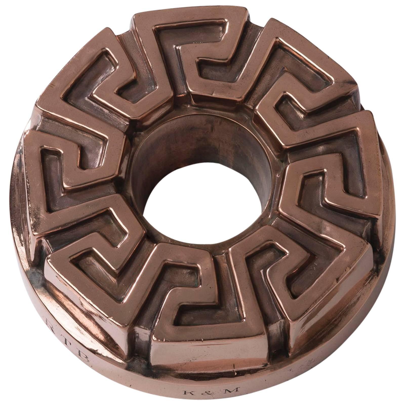 English Copper Round Figural Greek Key Kitchen Mould 19th Century Jones Bros For Sale