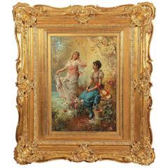 Hans Zatzka, a Charming Oil on Board Titled "Springtime" 11