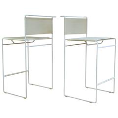 Retro Italian Belotti Fly Line Modernist Steel / Iron Bar Stools, White Metal