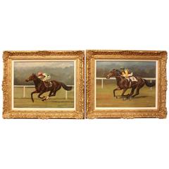 Pair of Racing Horse Oil Paintings by Frank Geere