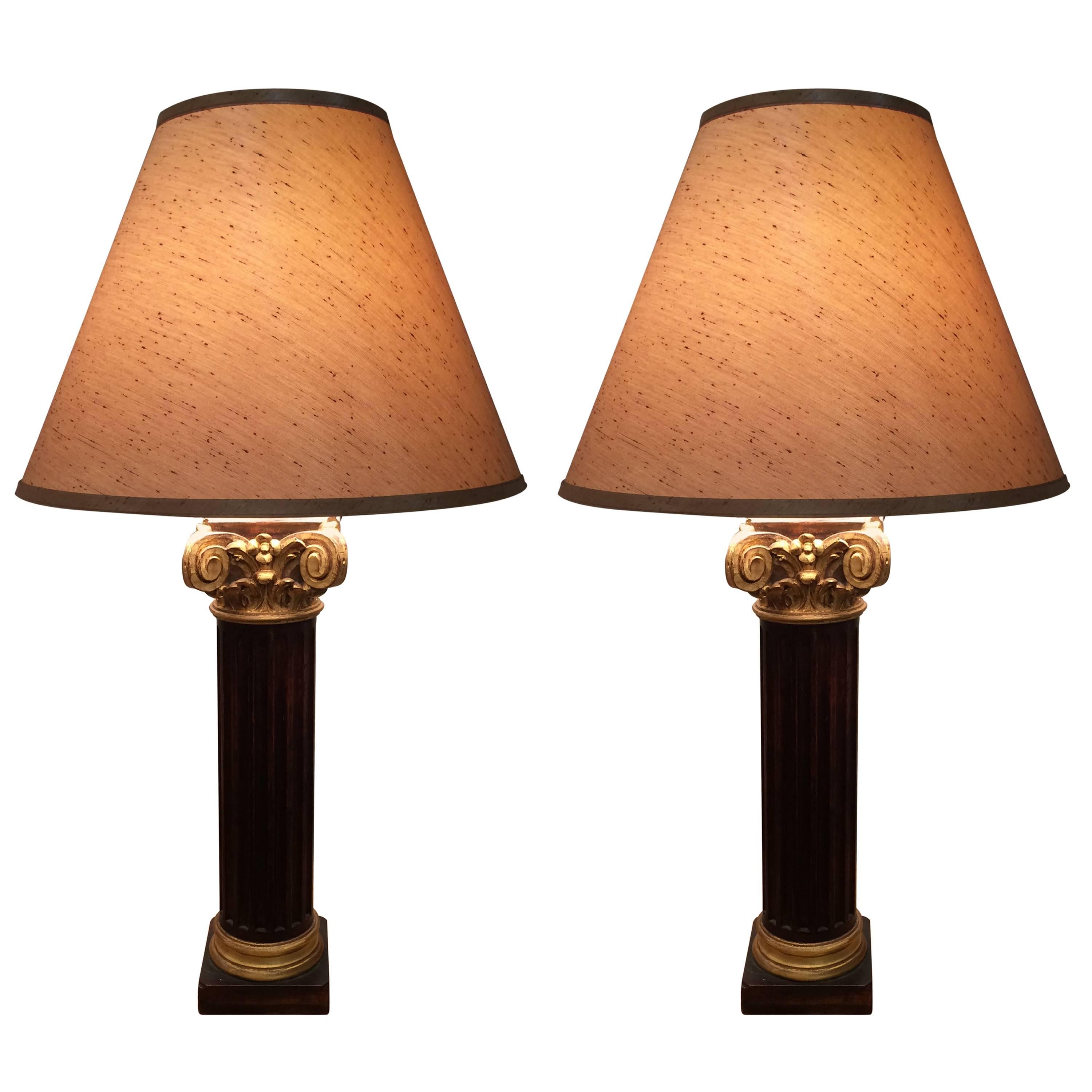 Antique Pair of Corinthian Column Lamps