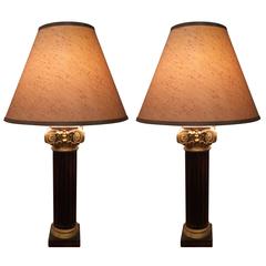 Antique Pair of Corinthian Column Lamps 10