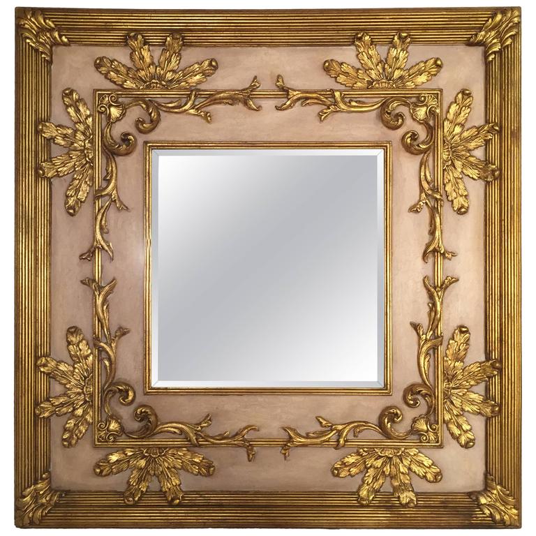 Large Square Friedman Brothers Gilt and Beveled Glass Mirror For Sale