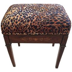 Classic Mahogany Little Bench with Animal Print Cushion Top