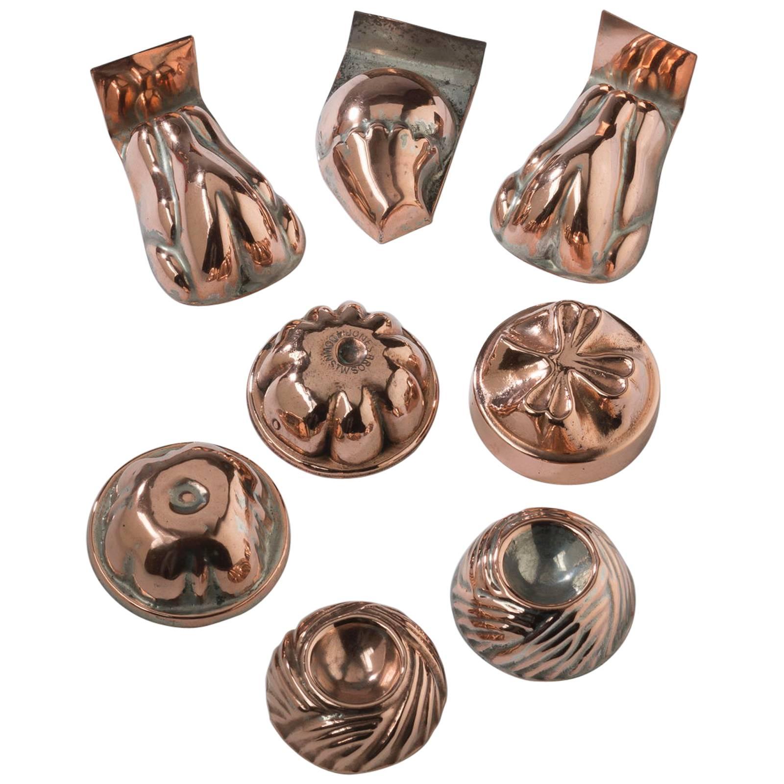 Antique, English Copper Mini Chocolate/Aspic Kitchen Cooking Moulds For Sale