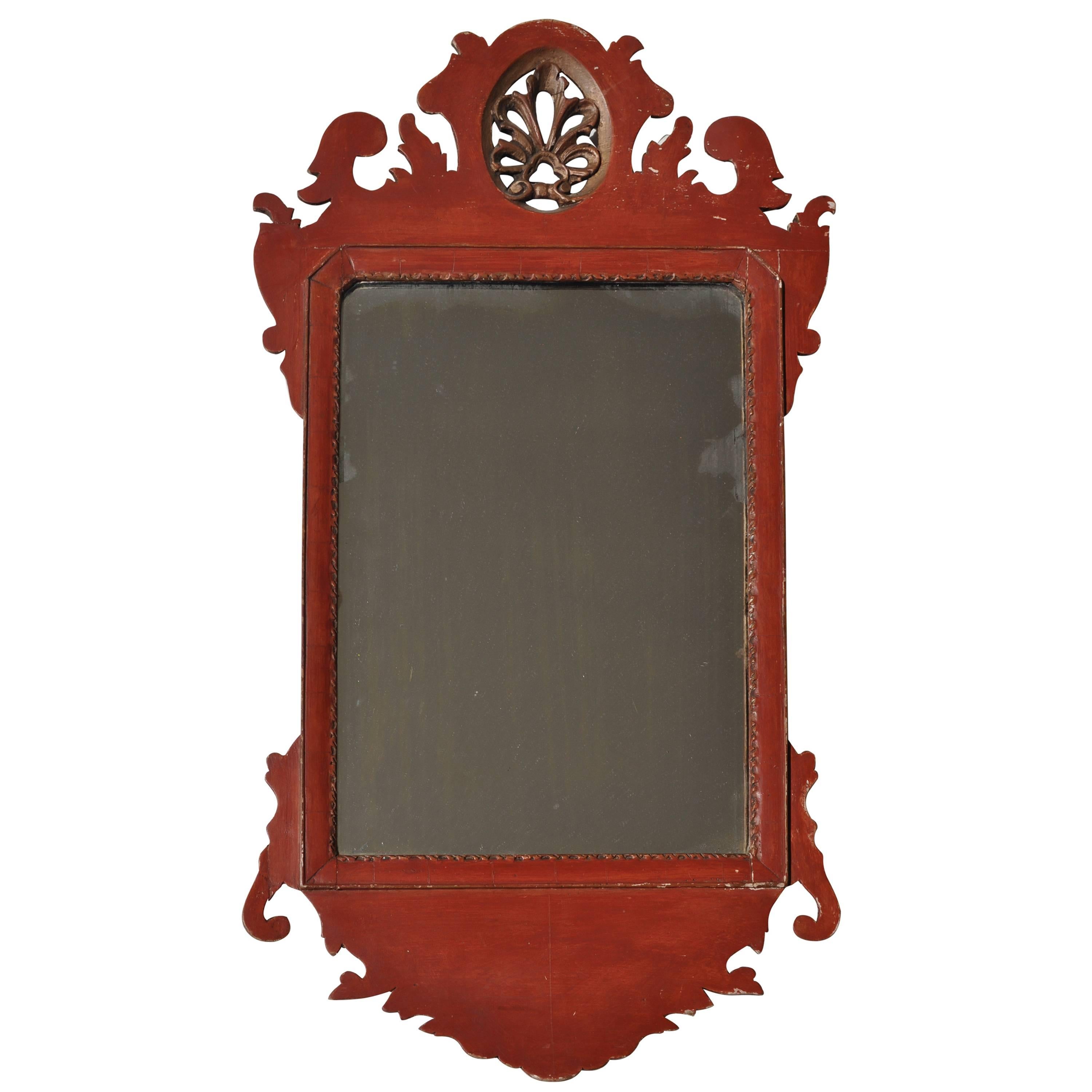 18th Century Carved Dark Ochre and Gold Decorative Mirror with Date 1742 For Sale