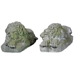 Vintage Pair of Early 20th Century Garden Cast Concrete Lion Statues