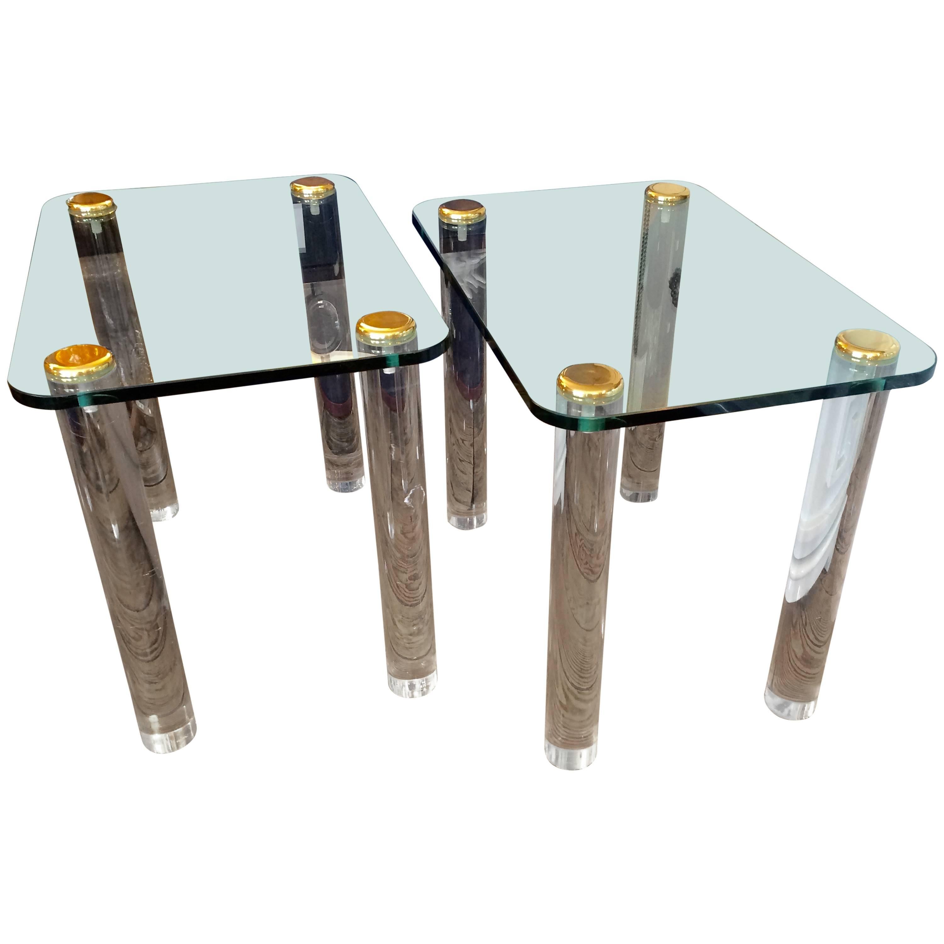 Pair of Pace Mid-Century Modern Side Tables with Chunky Lucite Legs