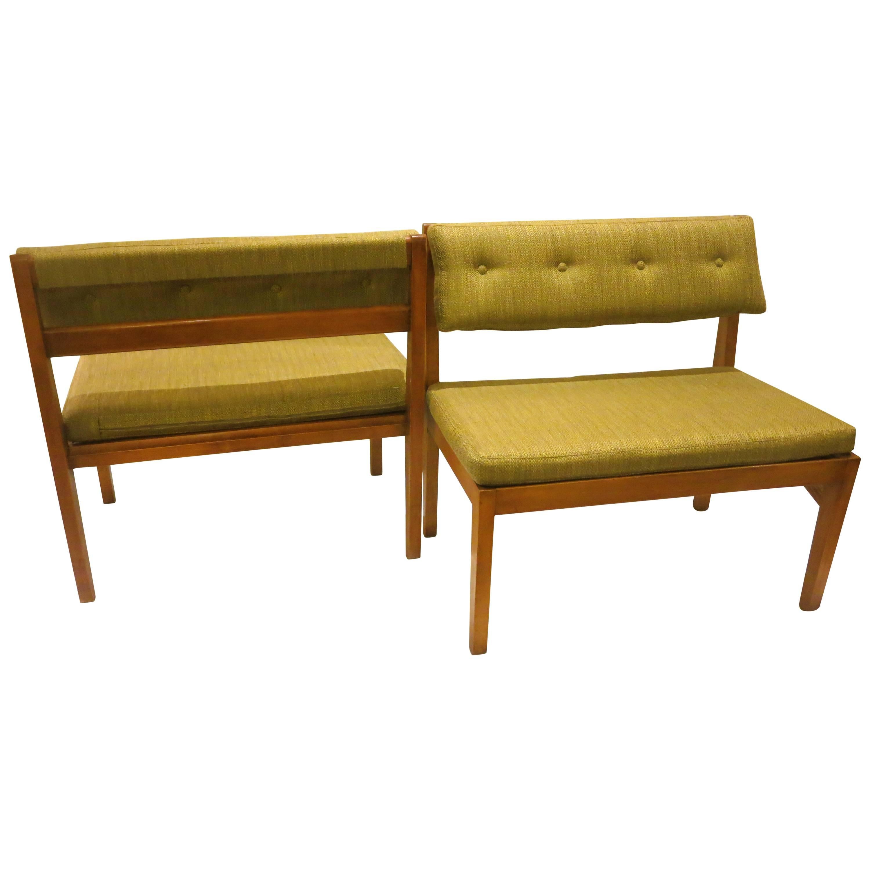 1950s American Mid-Century Modern Pair of Walnut Picnic Small Benches