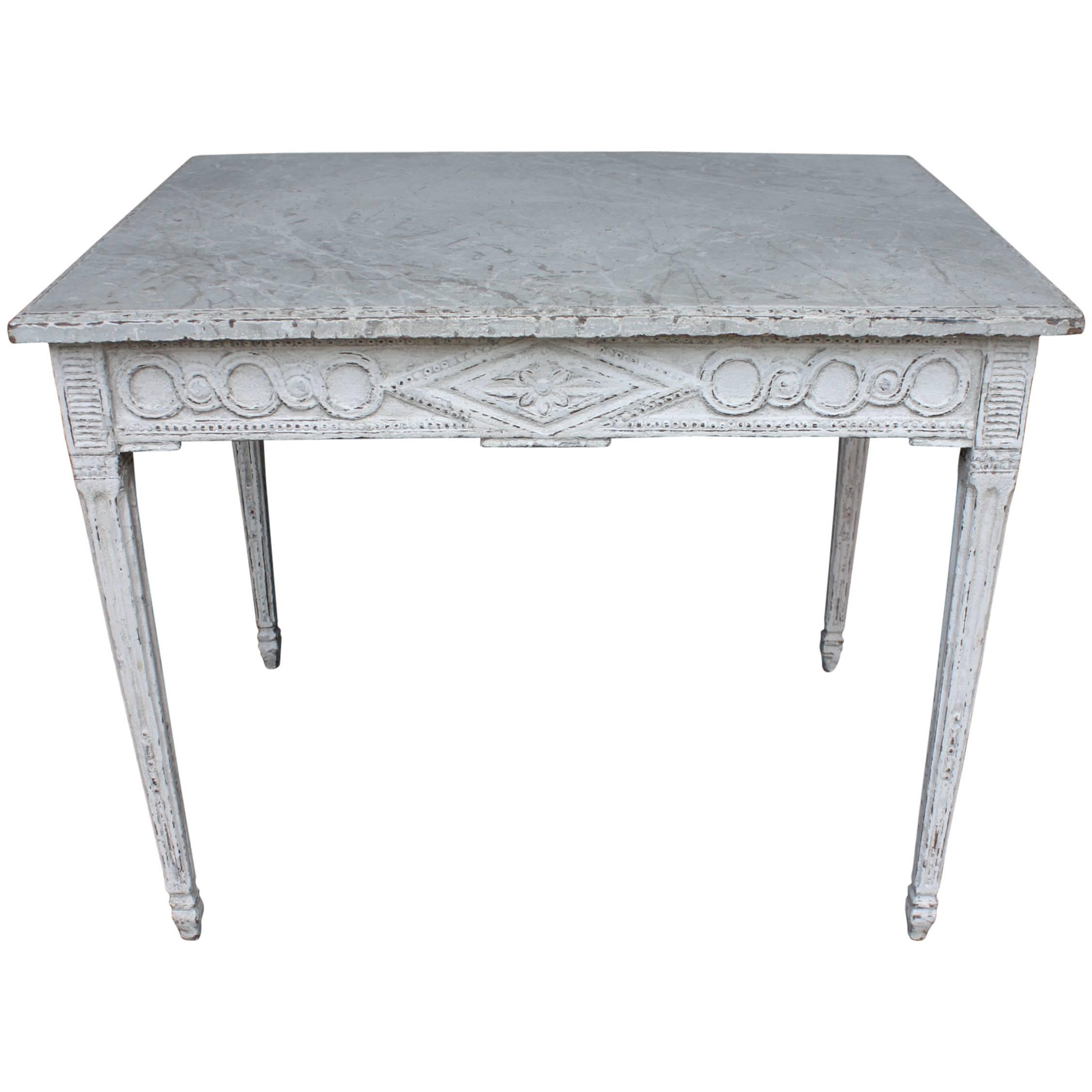 Painted Louis XVI Game Table with Faux Marble-Top