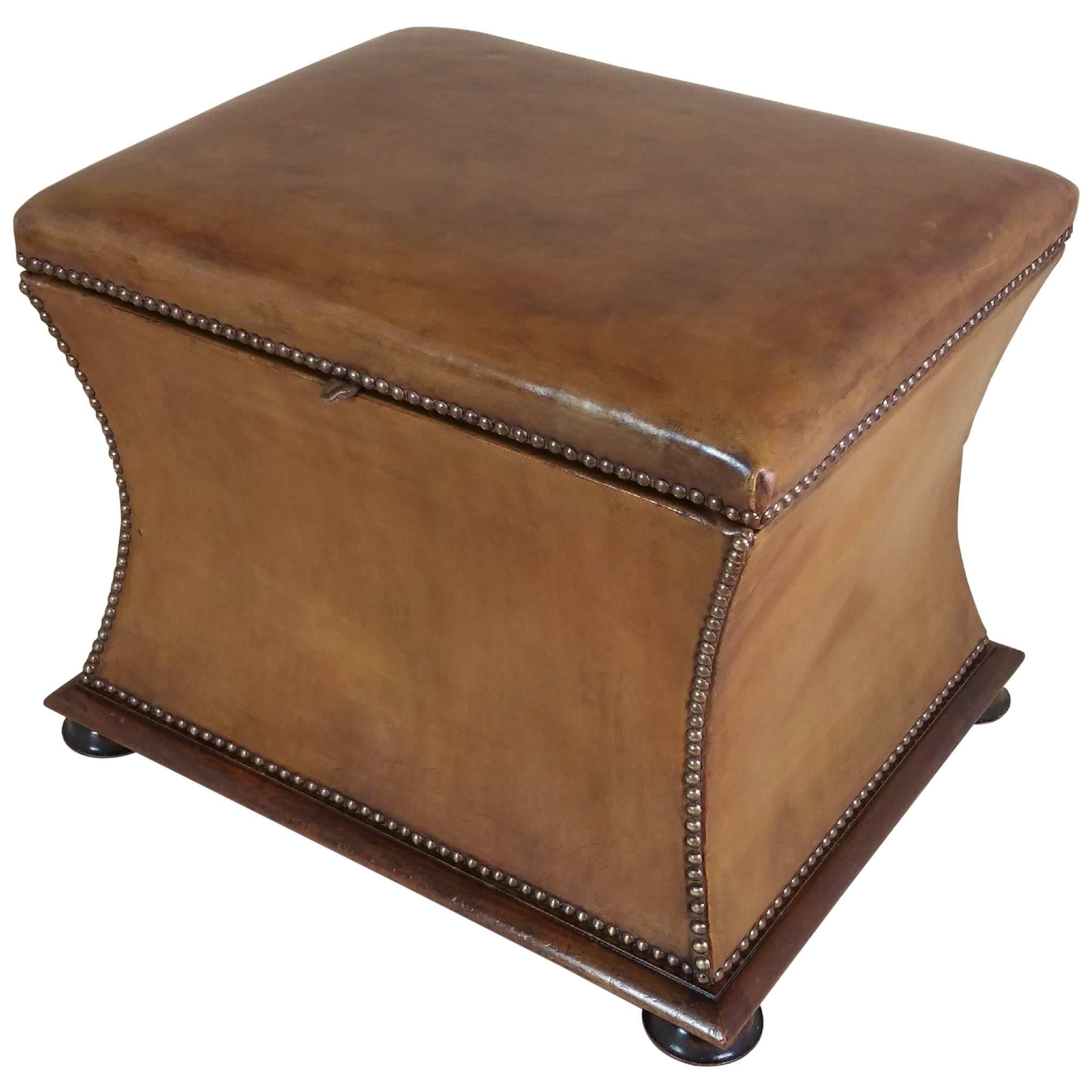 Victorian Mahogany Leather Upholstered Ottoman