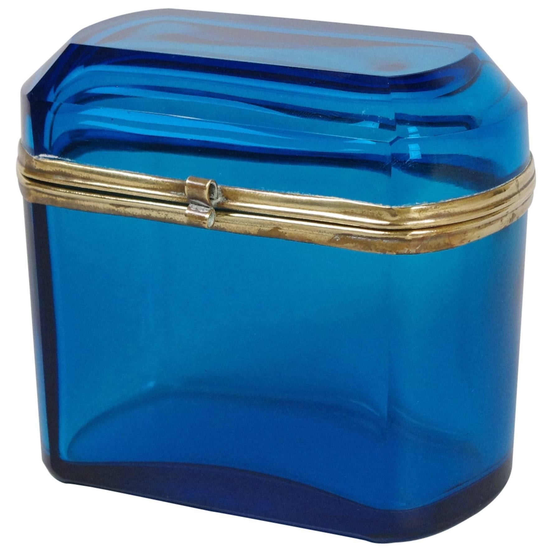 French Blue Glass Dresser Box