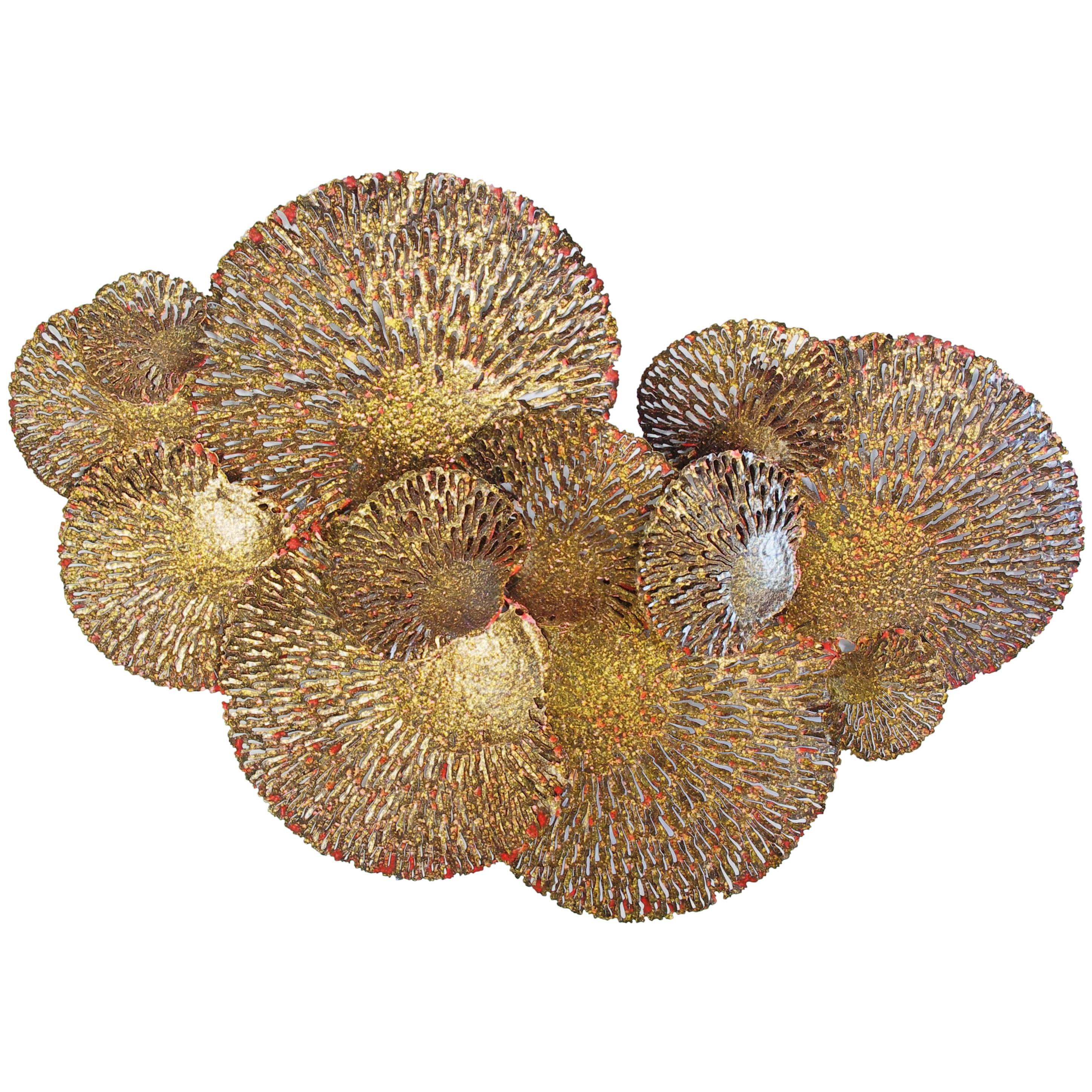 Gold and Red Iron Coral Wall Sculpture
