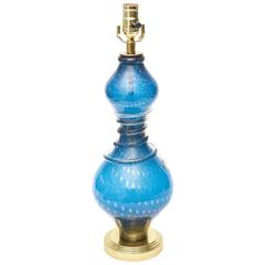 Italian Murano Sapphire Blue Glass/ Gold Aventurine& Brass Table Lamp/SALE