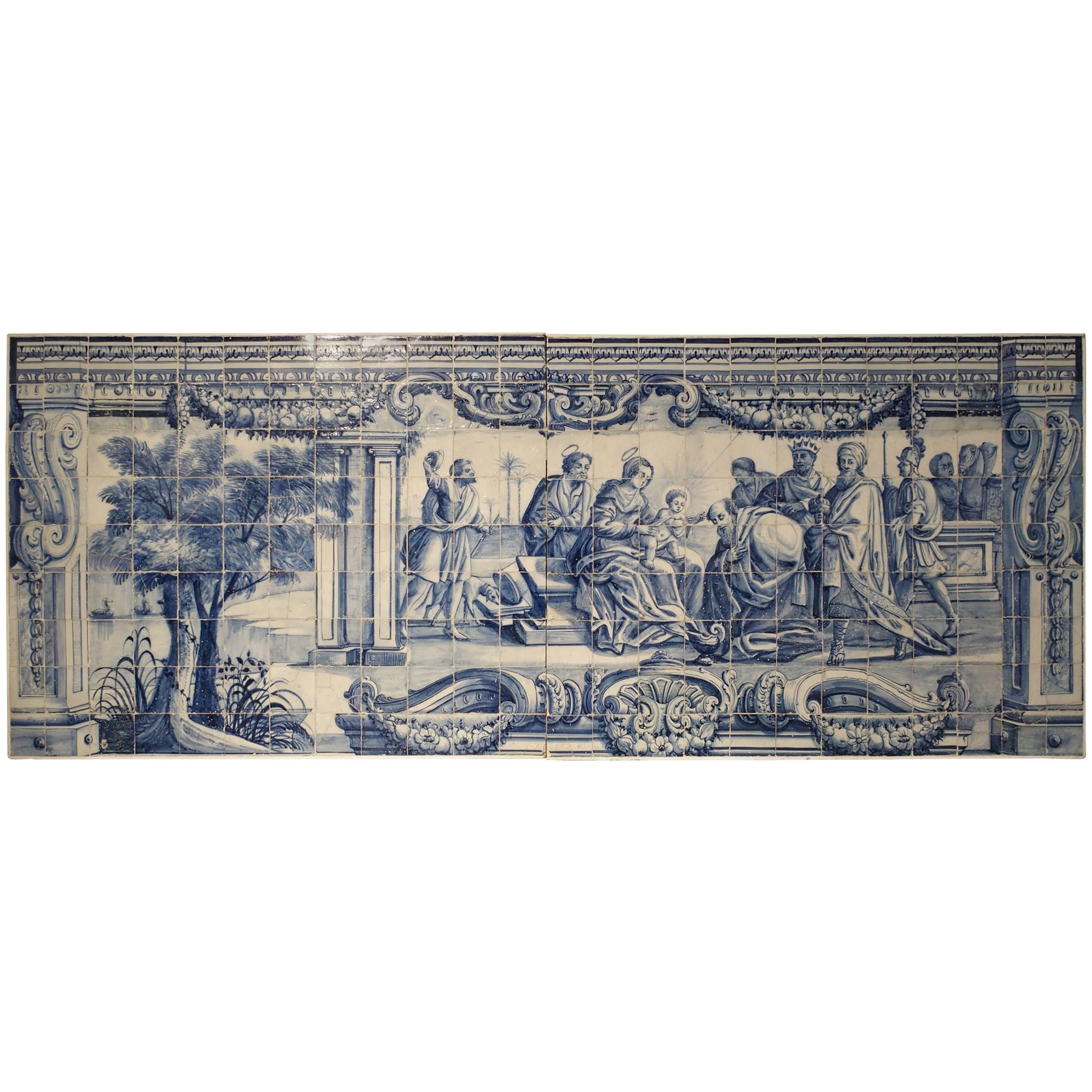 Large 18th Century Portuguese Azulejo Mural Plaque