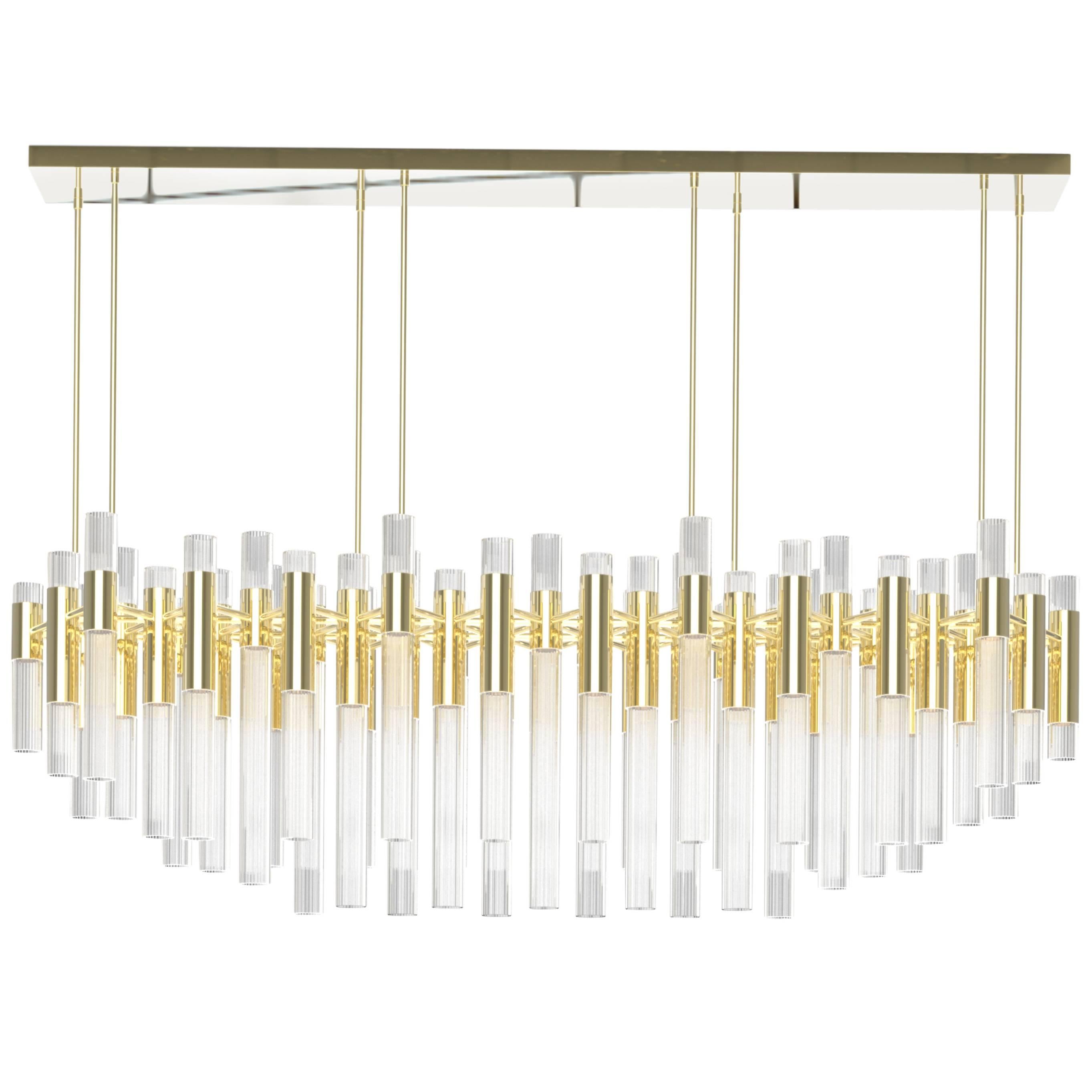 European Gold-Plated, Brass and Crystal Modern Waterfall Chandelier by Luxxu For Sale