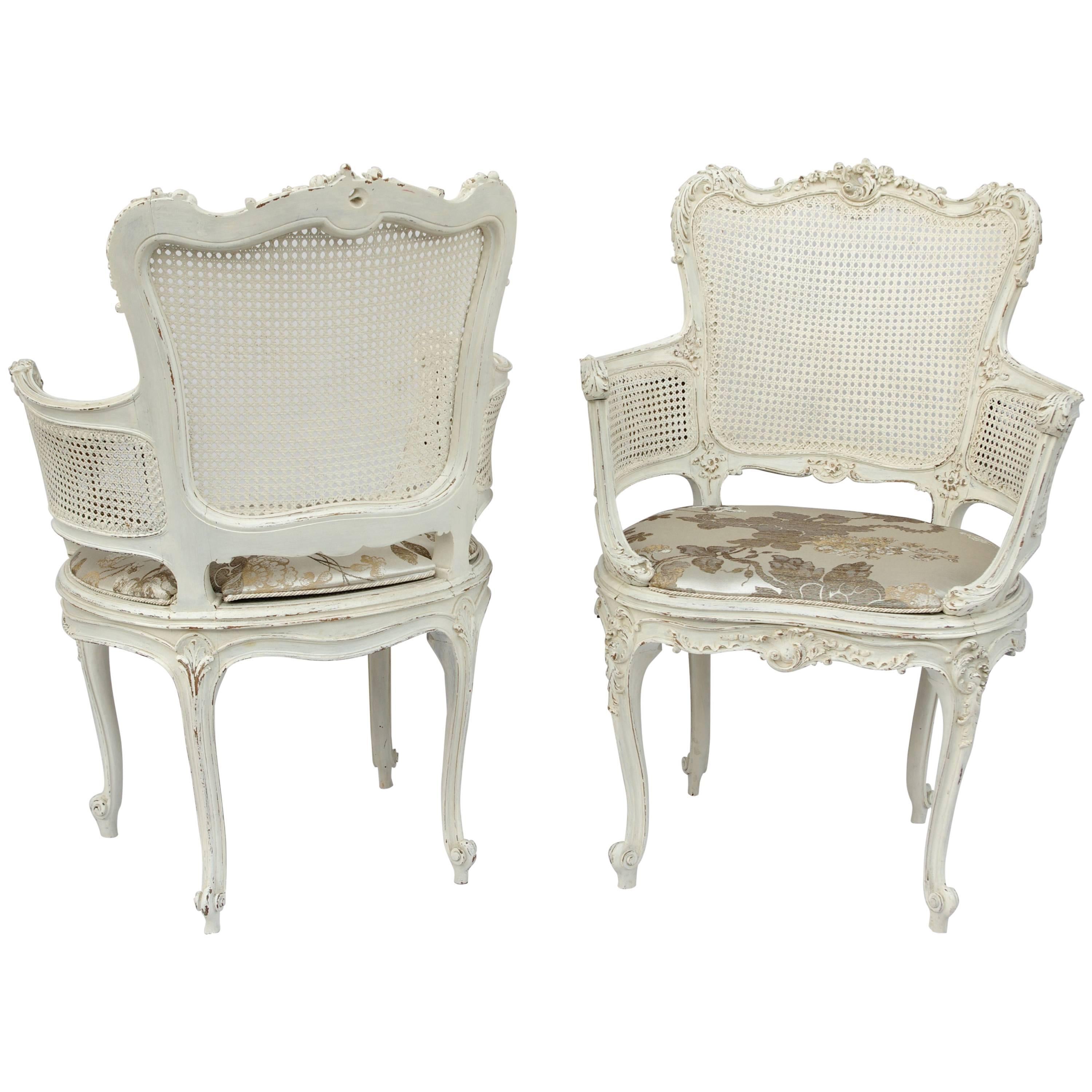 19th Century Pair of Louis XV Style White Lacquer Armchairs