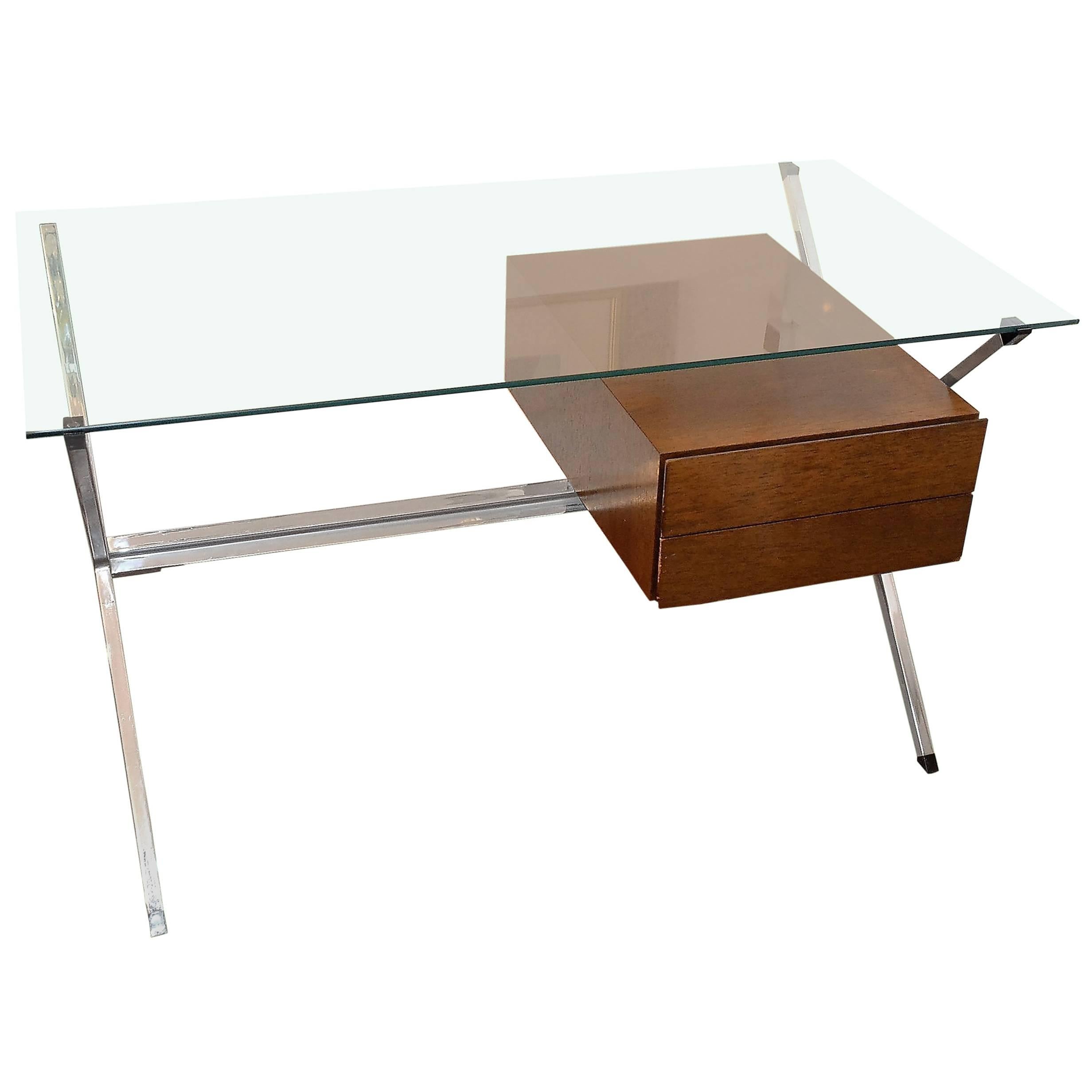Desk in Teak, Glass and Chrome Steel by Franco Albini for Knoll, 1970