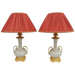 Pair of Beige Crackled Lamps from 1880