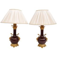 Pair of Large Sang de Boeuf Porcelain Lamps from 19th Century
