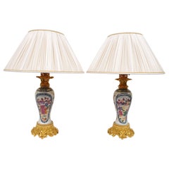 Pair of Quialong Canton Porcelain Lamps, circa 1880
