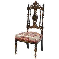 Black Lacquer Gilt and Painted Decor Low Chair, Napoleon III Period