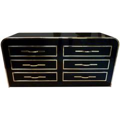 Brass and Black Leather Clad Commode, circa 1970