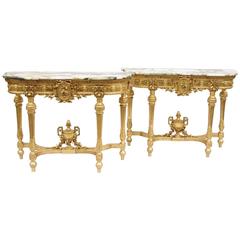 Pair of Louis XVI Style Napoleon III Period Giltwood Consoles Pair of Louis XVI Style Napoleon III Period Giltwood Consoles