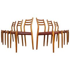 Set of Six Danish Niels Moller Model 78 Teak and Leather Dining / Side Chairs