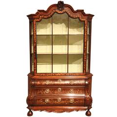 Late 18th Century Dutch Walnut and Marquetry Display Cabinet