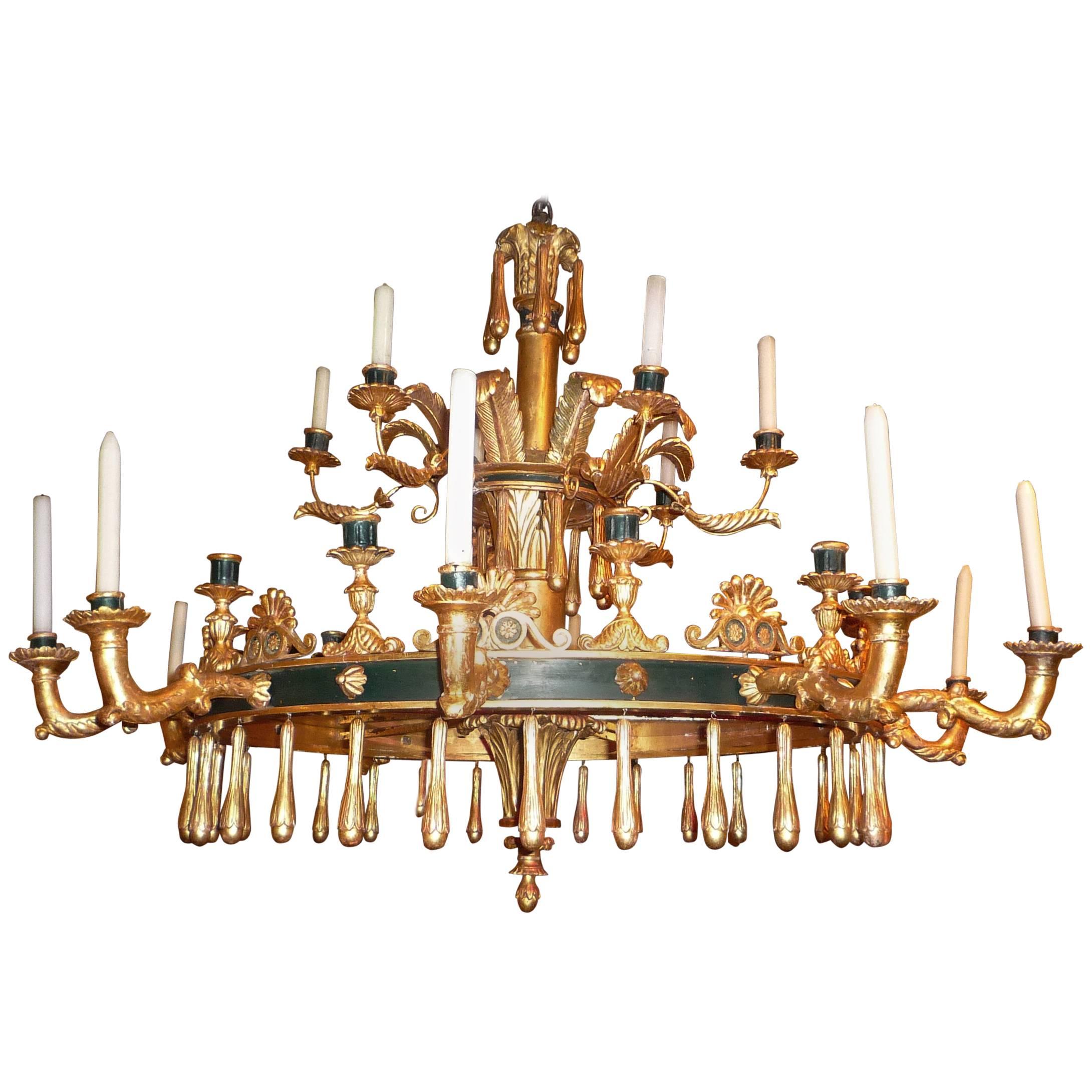 Neapolitan Neoclassical Gilt and Painted Wood Chandelier, Italy, circa 1815