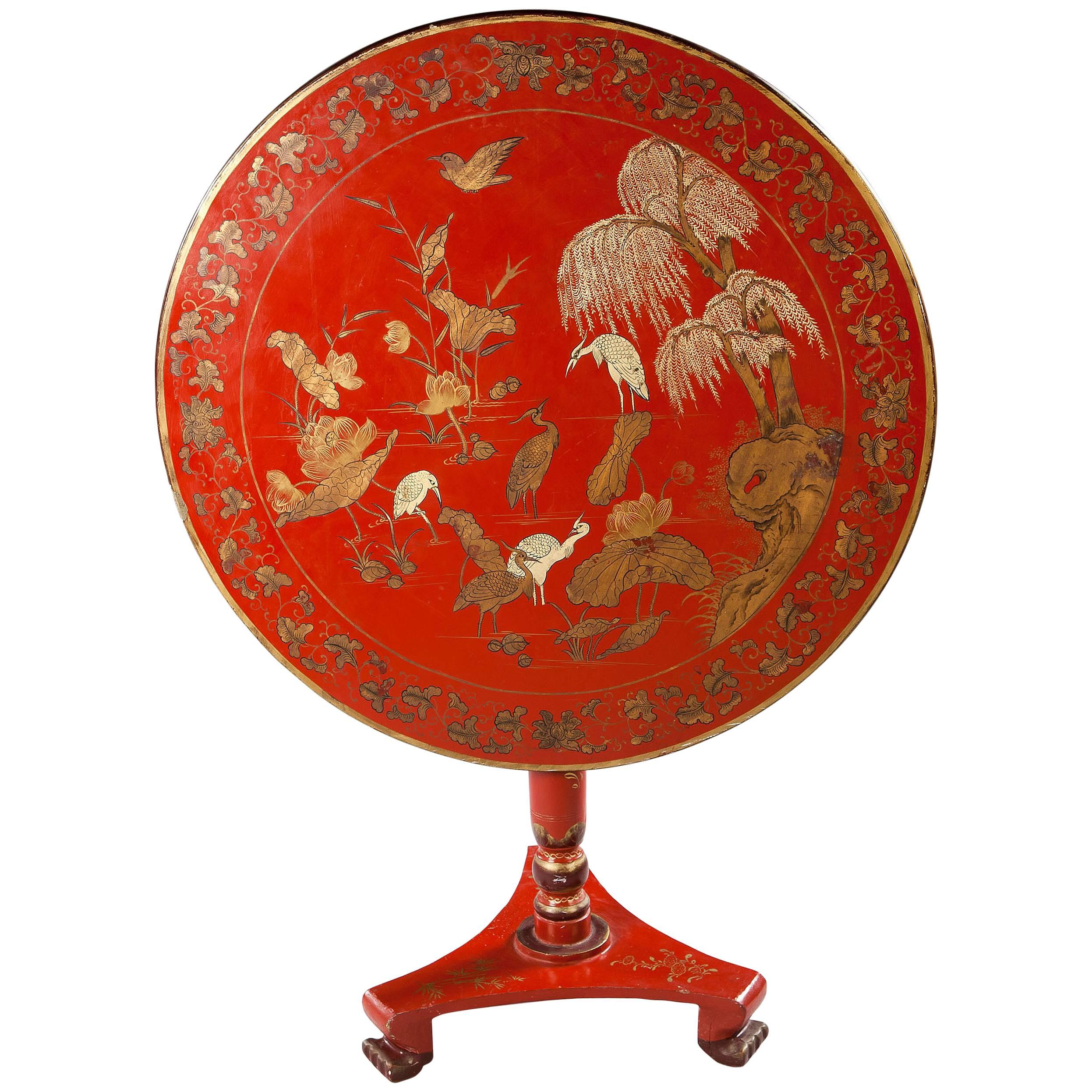 Chinese Export Red Lacquer Tilt-Top Table