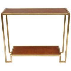 Modern gilt brass and leather top console, circa 1970