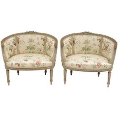 Pair of Low Louis XVI Style Green Lacquer Armchairs, circa 1860